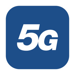 Blue rounded square 5G icon, button isolated on a white background. EPS10 vector file