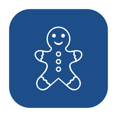 Blue rounded square gingerbread man outline icon, button isolated on a white background. EPS10 vector file