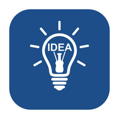 Blue rounded square idea glowing light bulb line icon, button isolated on a white background. EPS10 vector file