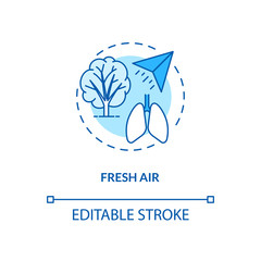 Fresh air concept icon. Biohacking tips idea thin line illustration. Health improvement. Outdoor recreation, healthy lifestyle activities. Vector isolated outline RGB color drawing. Editable stroke