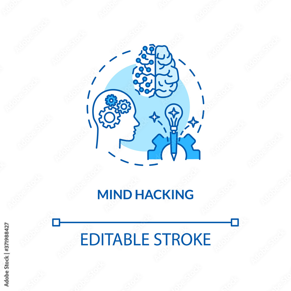 Poster mind hacking concept icon. brain training, biohacking idea thin line illustration. cognitive functio