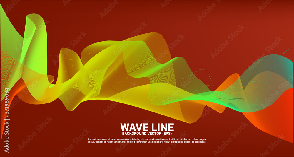 Poster orange green sound wave line curve on dark background. element for theme technology futuristic vecto