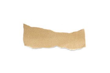 Recycled paper craft stick on a white background. Brown paper torn or ripped pieces of paper isolated on white background.