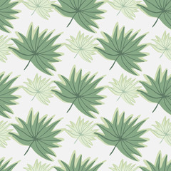 Fototapeta premium Spring hand drawn seamless pattern with foliage ornament. Light background and green leaves.