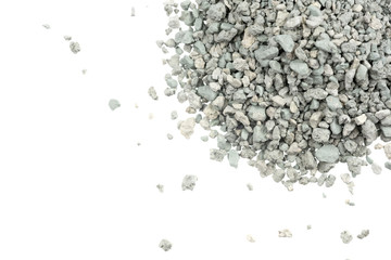 Gray small rocks ground texture isolated white background. black small road stone. gravel pebbles...