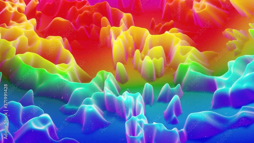 Poster beautiful abstract 3d surface with glitter sparkles, extruded or displaced waves transform in loop. 