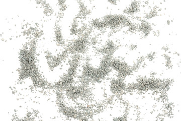 Gray small rocks ground texture isolated white background. black small road stone. gravel pebbles stone seamless texture. dark background of crushed granite gravel, close up. clumping clay