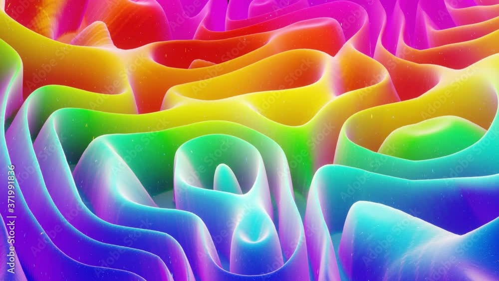 Poster beautiful abstract 3d surface with glitter sparkles, extruded or displaced waves transform in loop. 