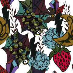 Halloween Tattoo cartoon old school style  watercolor  bohemian gypsy mystery horror  For wrapping paper, cards, posters, banners autumn