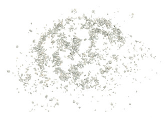 Fototapeta premium Gray small rocks ground texture isolated white background. black small road stone. gravel pebbles stone seamless texture. dark background of crushed granite gravel, close up. clumping clay