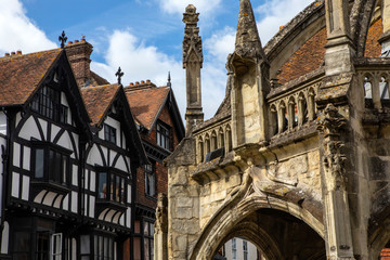 Poultry Cross and Traditional Timber-Framed Building in Salisbury, UK