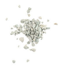 Gray small rocks ground texture isolated white background. black small road stone. gravel pebbles...