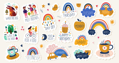Digital vector planner cute stickers isolated. Every day digital planner stickers. Symbols 