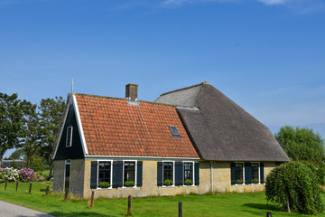 Fototapeta na wymiar Dutch farmhouse with semi thatched roof