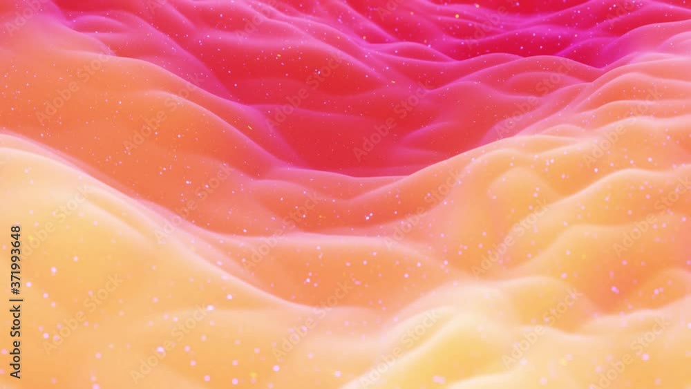 Poster beautiful abstract 3d surface with glitter sparkles, extruded or displaced waves transform in loop. 