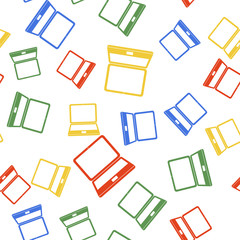 Color Laptop icon isolated seamless pattern on white background. Computer notebook with empty screen sign. Vector.