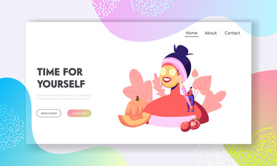 Natural Beauty, Cosmetology Landing Page Template. Tiny Female Character Put Facial Mask on Huge Woman Face, Skin Care