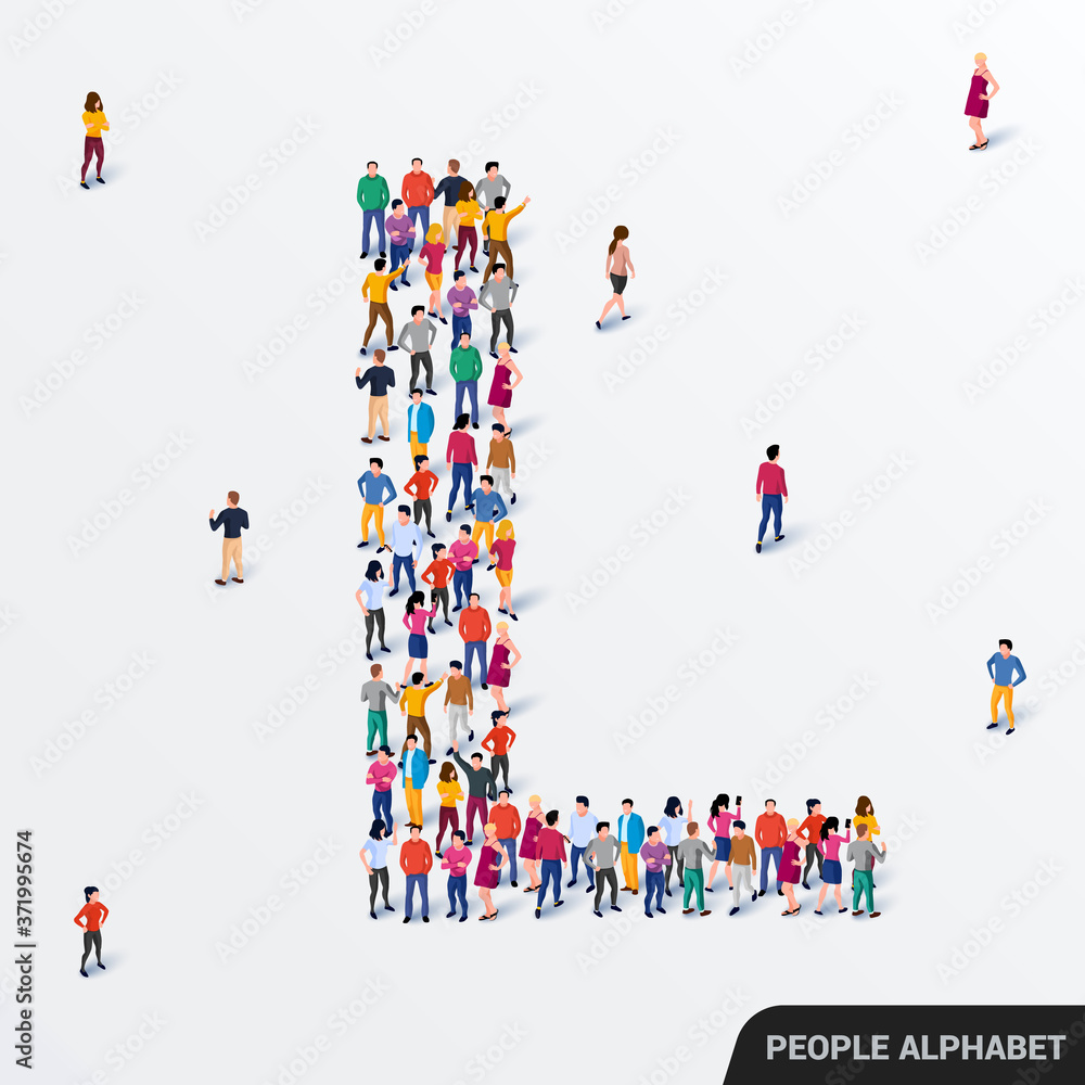 Wall mural large group of people in letter l form. human alphabet. - Wall murals