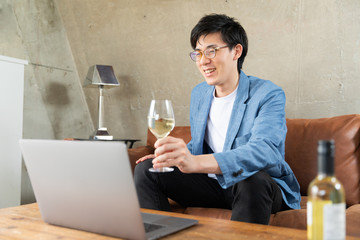 Young man at home enjoying a video call