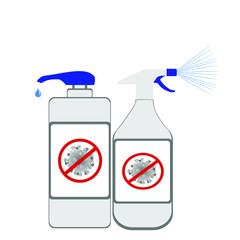 Antiseptic in a bottle with a dispenser. Disinfection Spray. Virus protection. Vector illustration