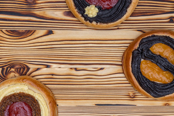 traditional czech cakes on burnt spruce wood