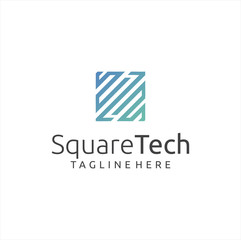 Square Tech Logo Design Stock Vector. Cube Tech Logo Line Design Icon. Box Tech Logo Technology Digital Design Template