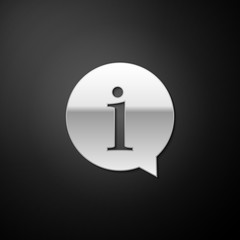 Silver Information icon isolated on black background. Long shadow style. Vector.