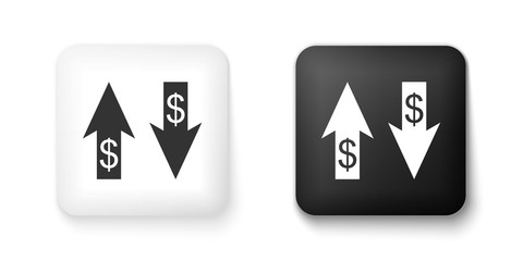 Black and white Up and Down arrows with dollar symbol icon isolated on white background. Business concept. Square button. Vector.