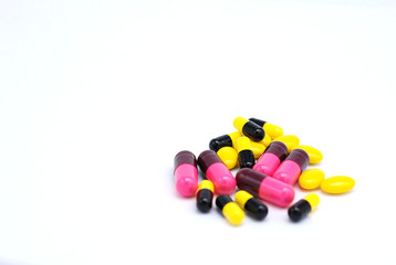 Capsules on white background.