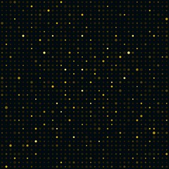 trendy random mini golden polka dot on black background seamless pattern for celebration card, wallpaper, texture, banner, label, cover etc. of Christmas or any holiday. vector design.  