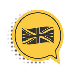 Black Flag of Great Britain icon isolated on white background. UK flag sign. Official United Kingdom flag sign. British symbol. Yellow speech bubble symbol. Vector.