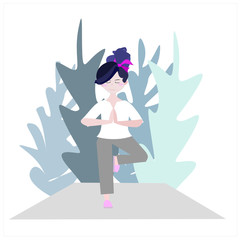 Vector women are exercising with yoga. Illustration cute  girl on isolated white background.