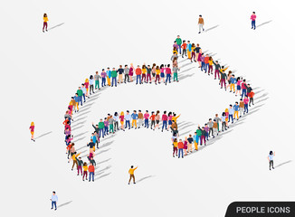 Large group of people in the shape of an arrow, business, and technology.