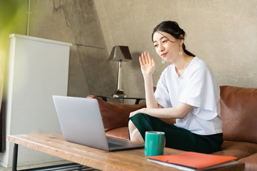 woman working at home