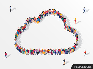 Large group of people in the form of cloud.