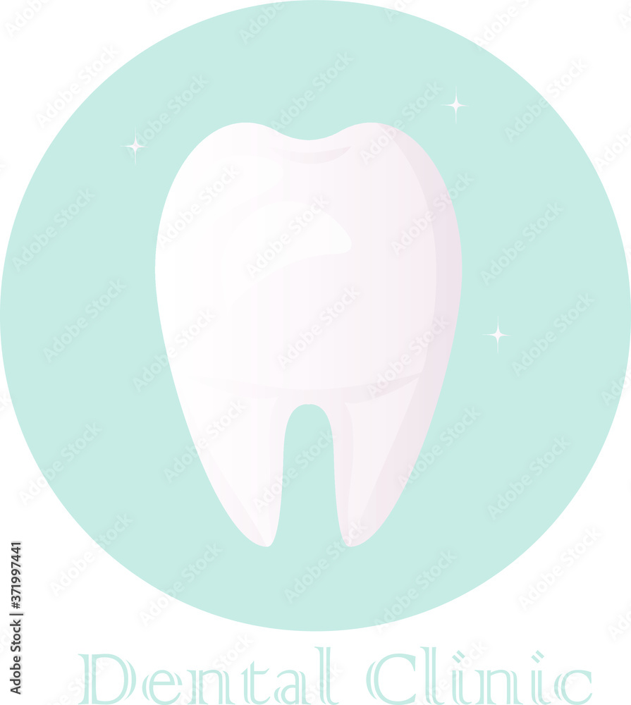 Wall mural Healthy white tooth without damage. Oral hygiene. Icon for dental clinic. Flat design,