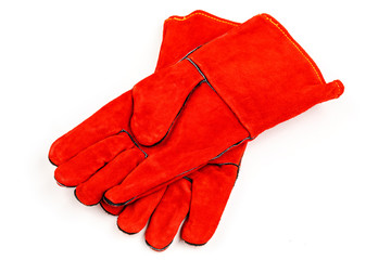 Welding gloves, welding equipment, gloves isolated on a white background, protective clothing