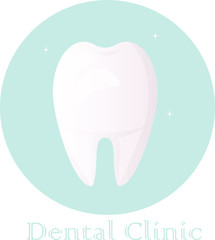 Healthy white tooth without damage. Oral hygiene. Icon for dental clinic. Flat design,