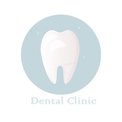 Healthy white tooth without damage. Oral hygiene. Icon for dental clinic. Flat design,