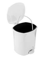 white plastic trash can with lid