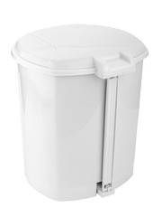 white plastic trash can with lid
