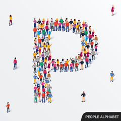 Large group of people in letter P form. Human alphabet.