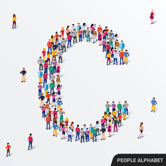 Large group of people in letter C form. Human alphabet.