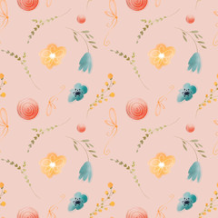 Cute kawaii square seamless pattern for mother's day isolated on white background. Textured floral digital art. Print for wrapping paper, fabric, postcard, invitation, wallpaper, stationery