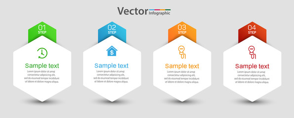 Vector infographic template with 4 options, workflow, process chart. Can be used for workflow layout, diagram, annual report, web design, steps or processes 