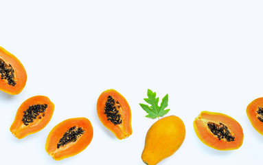 Papaya fruit on white background.