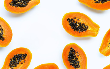 Papaya fruit on white background.