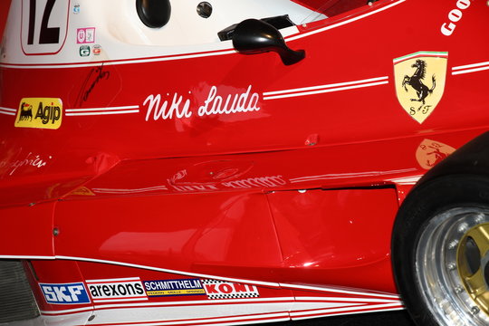 MUGELLO, IT, October, 2017: Vintage Ferrari F1 312 T 1975 of Niki Lauda at Paddock Show of Ferrari Anniversary 1947-2017 in Mugello Circuit at Finali Mondiali Ferrari 2017. Italy