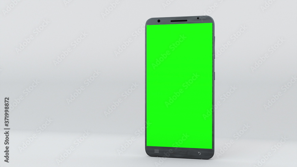 Poster demonstration of a smartphone with a green screen. computer generated modern backdrop. touchscreen d