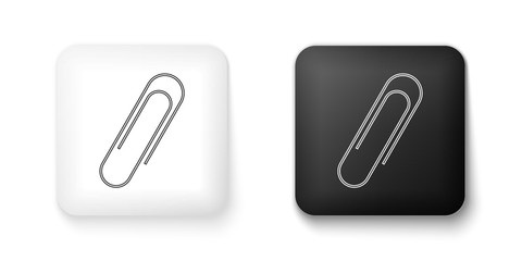 Black and white Paper clip icon isolated on white background. Square button. Vector.